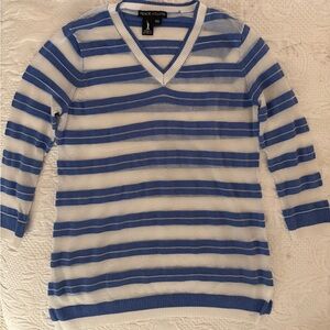 Peace of Cloth sheer V-Neck Sweater in Blue and White Stripes